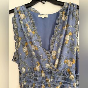 Midi Blue and Yellow Floral Dress, Size L, Max Studio